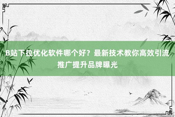 B站下拉优化软件哪个好？最新技术教你高效引流推广提升品牌曝光