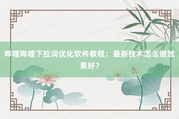 哔哩哔哩下拉词优化软件教程：最新技术怎么做效果好？