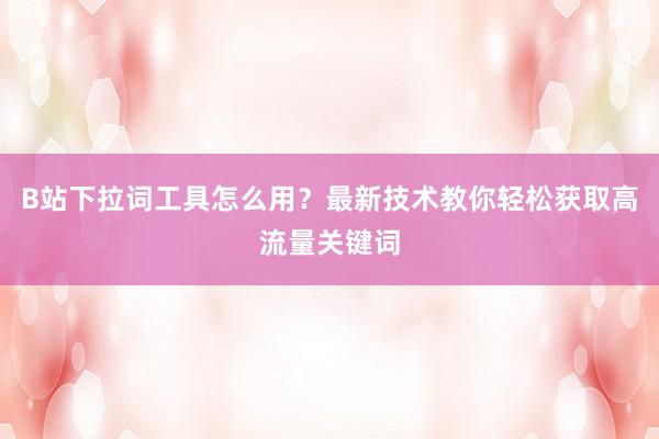 B站下拉词工具怎么用？最新技术教你轻松获取高流量关键词