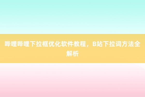 哔哩哔哩下拉框优化软件教程，B站下拉词方法全解析