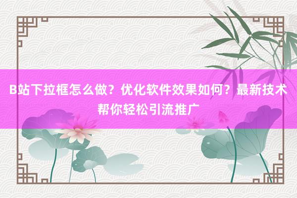 B站下拉框怎么做？优化软件效果如何？最新技术帮你轻松引流推广