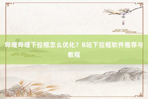哔哩哔哩下拉框怎么优化？B站下拉框软件推荐与教程