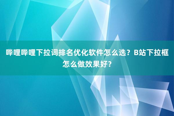 哔哩哔哩下拉词排名优化软件怎么选？B站下拉框怎么做效果好？