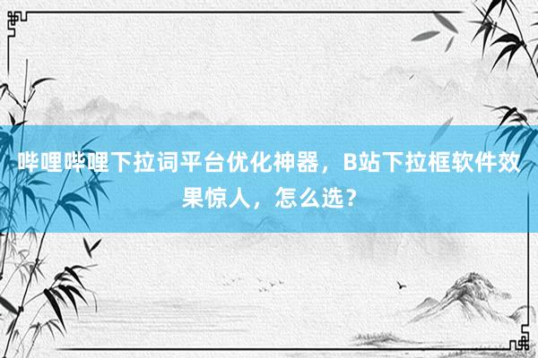 哔哩哔哩下拉词平台优化神器，B站下拉框软件效果惊人，怎么选？