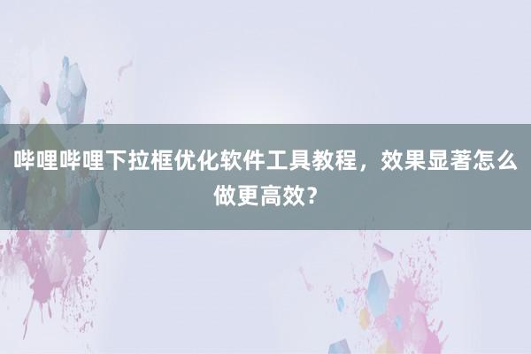 哔哩哔哩下拉框优化软件工具教程，效果显著怎么做更高效？