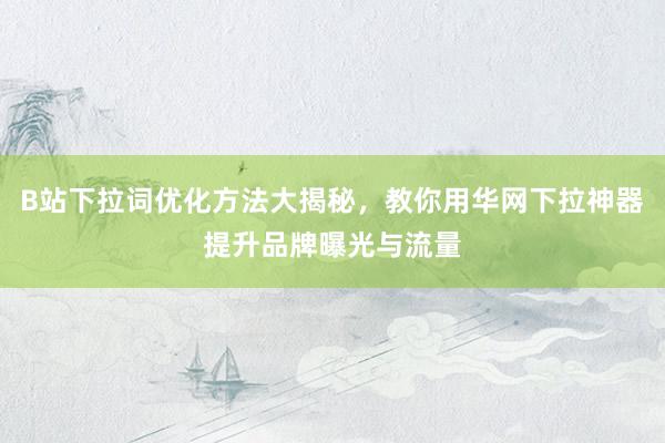 B站下拉词优化方法大揭秘，教你用华网下拉神器提升品牌曝光与流量
