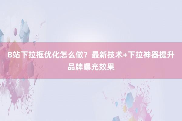 B站下拉框优化怎么做？最新技术+下拉神器提升品牌曝光效果