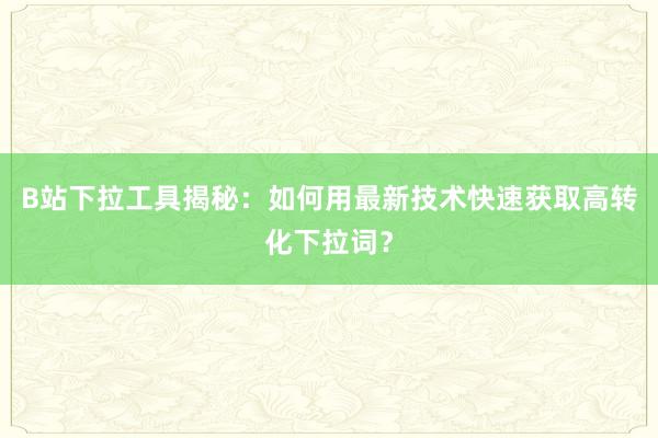 B站下拉工具揭秘：如何用最新技术快速获取高转化下拉词？