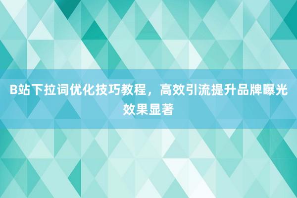 B站下拉词优化技巧教程，高效引流提升品牌曝光效果显著