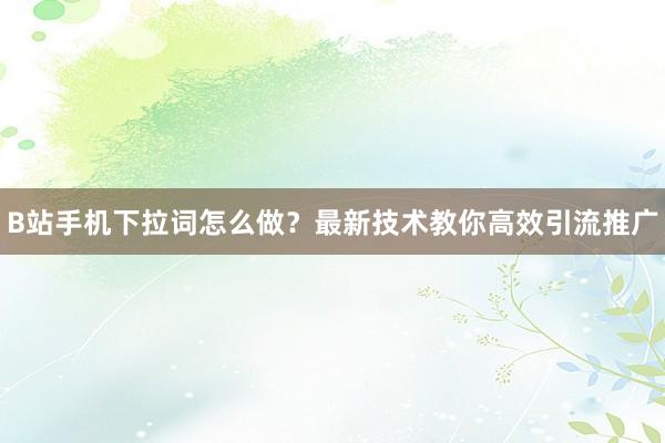 B站手机下拉词怎么做？最新技术教你高效引流推广