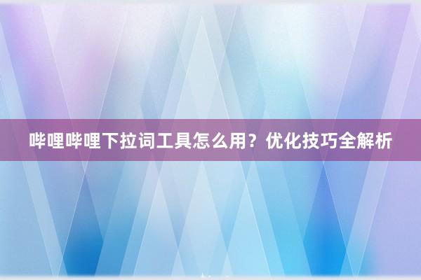 哔哩哔哩下拉词工具怎么用？优化技巧全解析