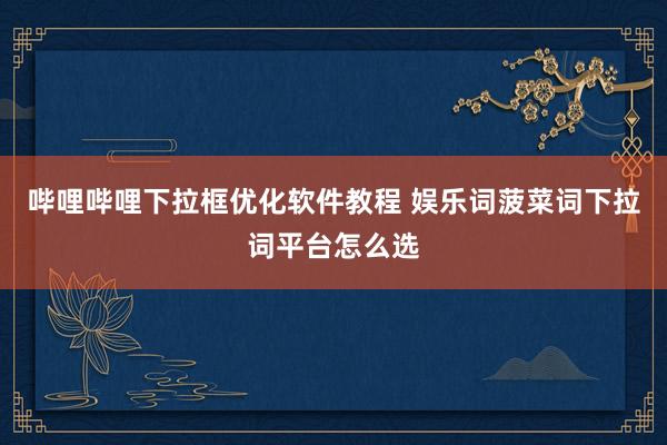 哔哩哔哩下拉框优化软件教程 娱乐词菠菜词下拉词平台怎么选