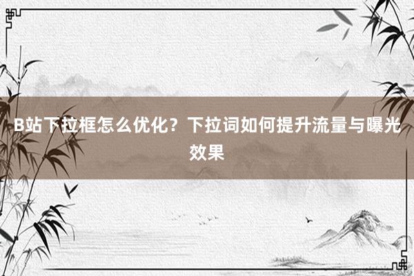B站下拉框怎么优化？下拉词如何提升流量与曝光效果