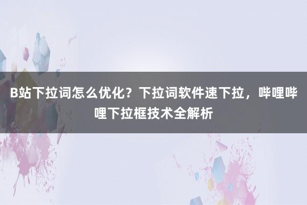 B站下拉词怎么优化？下拉词软件速下拉，哔哩哔哩下拉框技术全解析