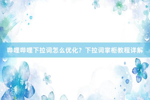 哔哩哔哩下拉词怎么优化？下拉词掌柜教程详解