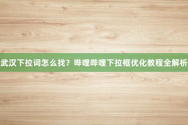 武汉下拉词怎么找？哔哩哔哩下拉框优化教程全解析