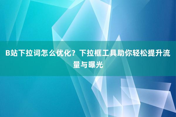 B站下拉词怎么优化？下拉框工具助你轻松提升流量与曝光
