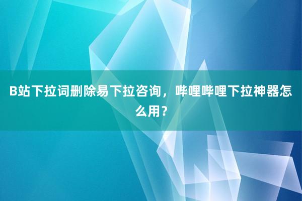 B站下拉词删除易下拉咨询，哔哩哔哩下拉神器怎么用？