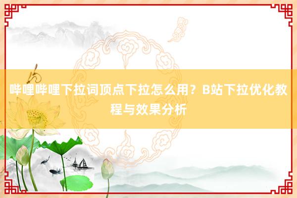 哔哩哔哩下拉词顶点下拉怎么用？B站下拉优化教程与效果分析