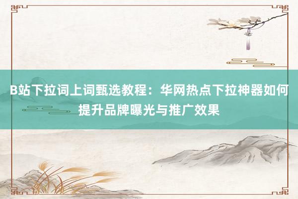B站下拉词上词甄选教程：华网热点下拉神器如何提升品牌曝光与推广效果